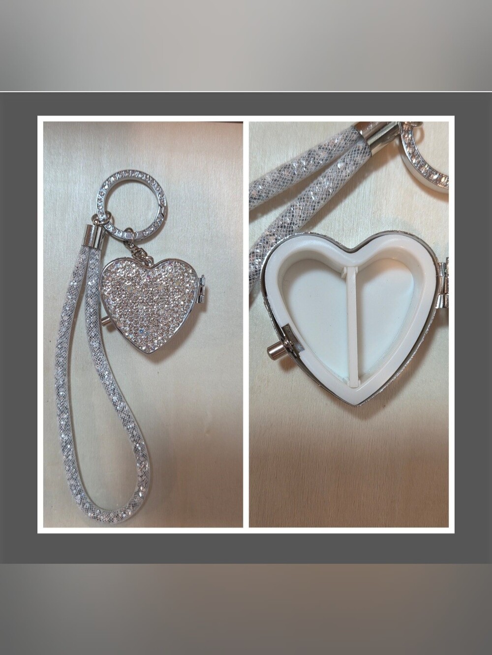 NWT Sparkly Crystal Heart Pill Case Keychain 💎 Crystal Rhinestone Trinket Box